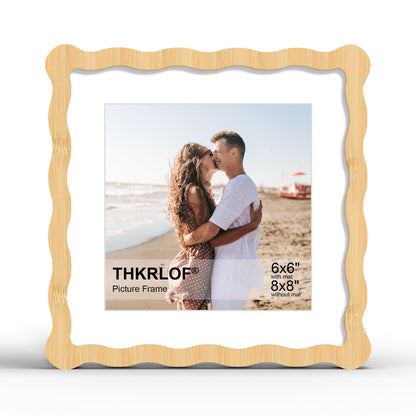 4x6 Picture Frame with Mat for 3.5x5, Wavy Edge Wooden Real Glass Photo Frame for Tabletop and Wall Hanging, Green, 1 Pack