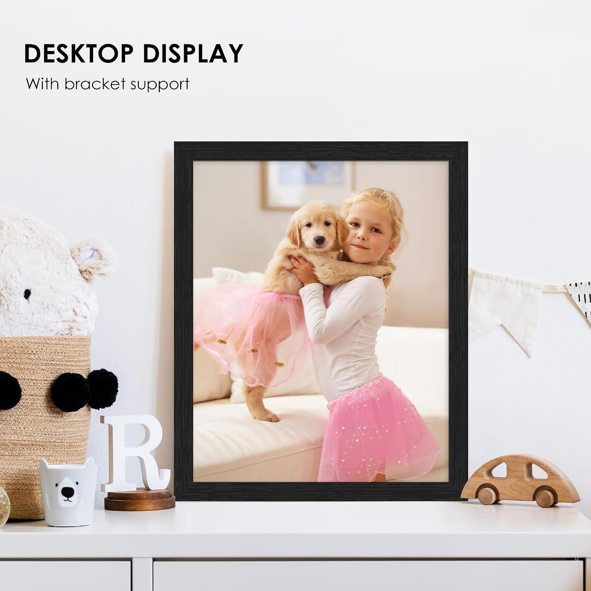 PEALSN 8x10 Picture Frame Set of 6, Wall or Tabletop, Black Woodgrain