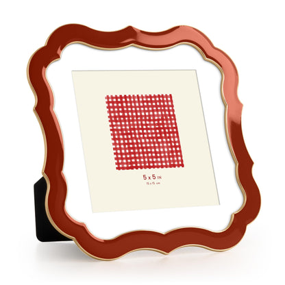 4x6 Enamel Picture Frame with HD-Tempered Glass, Display 3x5 Photo with Mat, Ornate Photo Frame with Gold Metal Edge & Velvet Back for Tabletop & Wall Mount Vertically or Horizontally Display, White