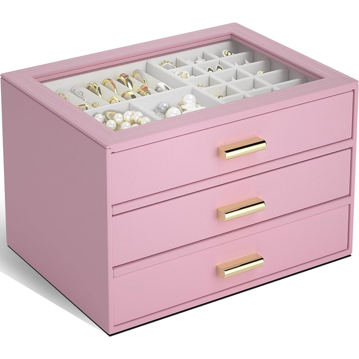 AKOZLIN Jewelry Box Organizer with Clear Lid 2 Drawers Black