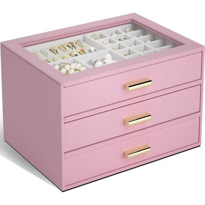AKOZLIN Jewelry Box Organizer with Clear Lid 2 Drawers Black