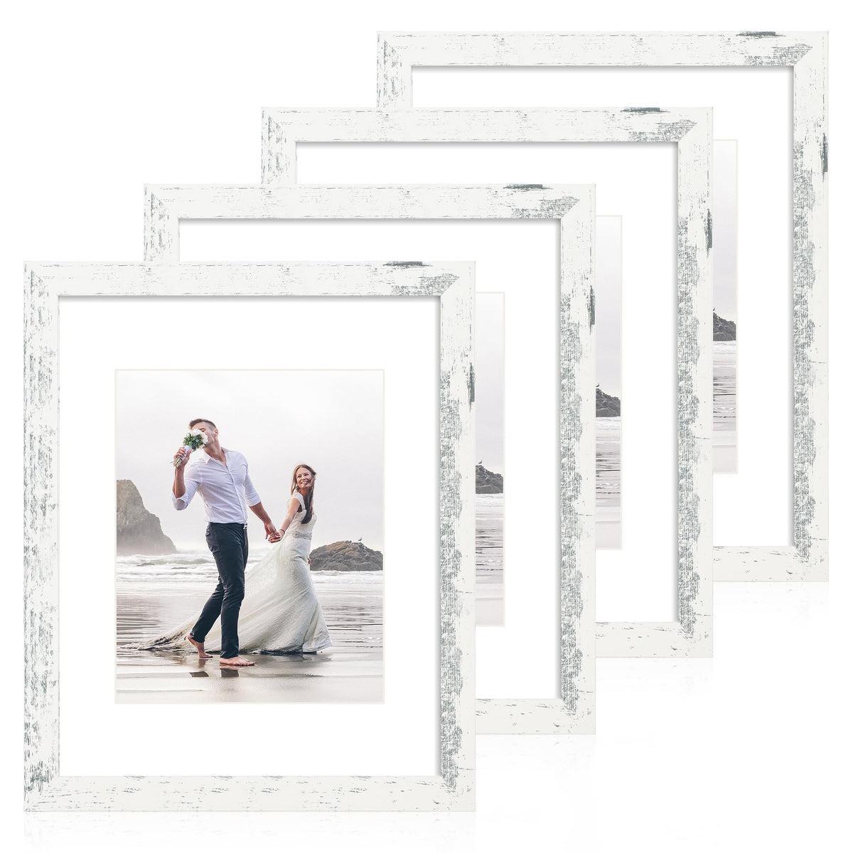 iRahmen 5x7 Picture Frame Set of 4, High Definition Real Glass Rustic Brown Frame, 5 x 7 Wood Photo Frames for Tabletop Display and Wall Mounting