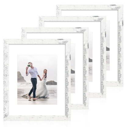 iRahmen 5x7 Picture Frame Set of 4, High Definition Real Glass Rustic Brown Frame, 5 x 7 Wood Photo Frames for Tabletop Display and Wall Mounting