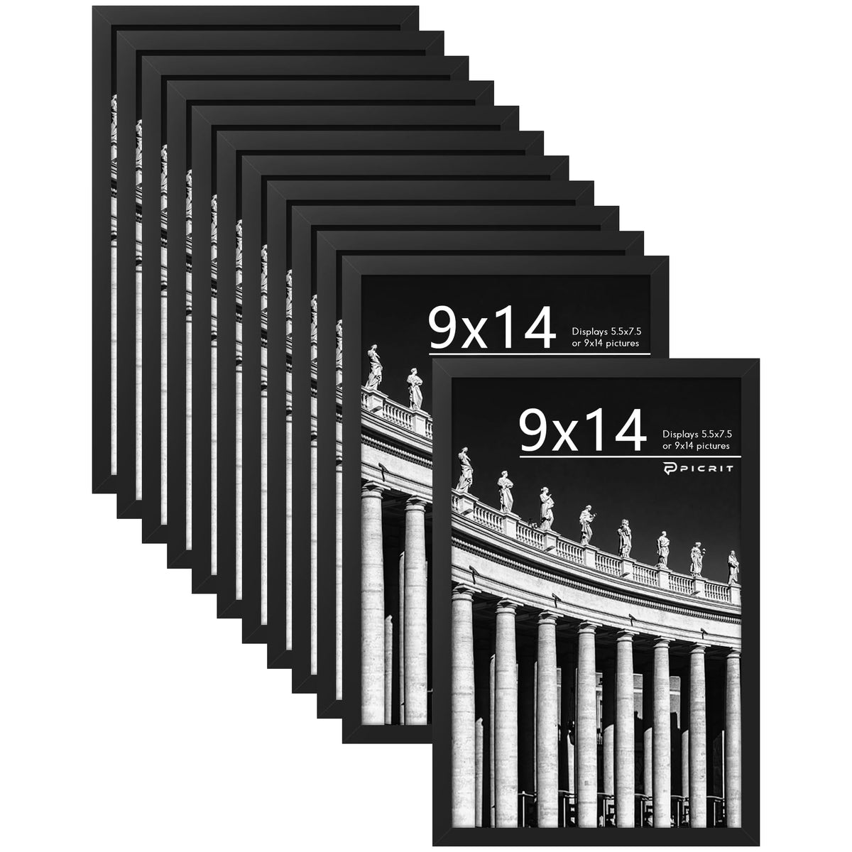 Picrit 8x10 Picture Frame Set of 12, Modern Gallery Wall Frames, Black