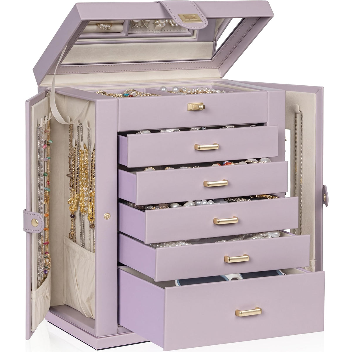 AKOZLIN 6-Tier Jewelry Box Organizer 5 Drawers Storage Black Regular