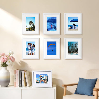 HappyHapi 8x10 Picture Frame Set of 6, Wall or Tabletop Display, White