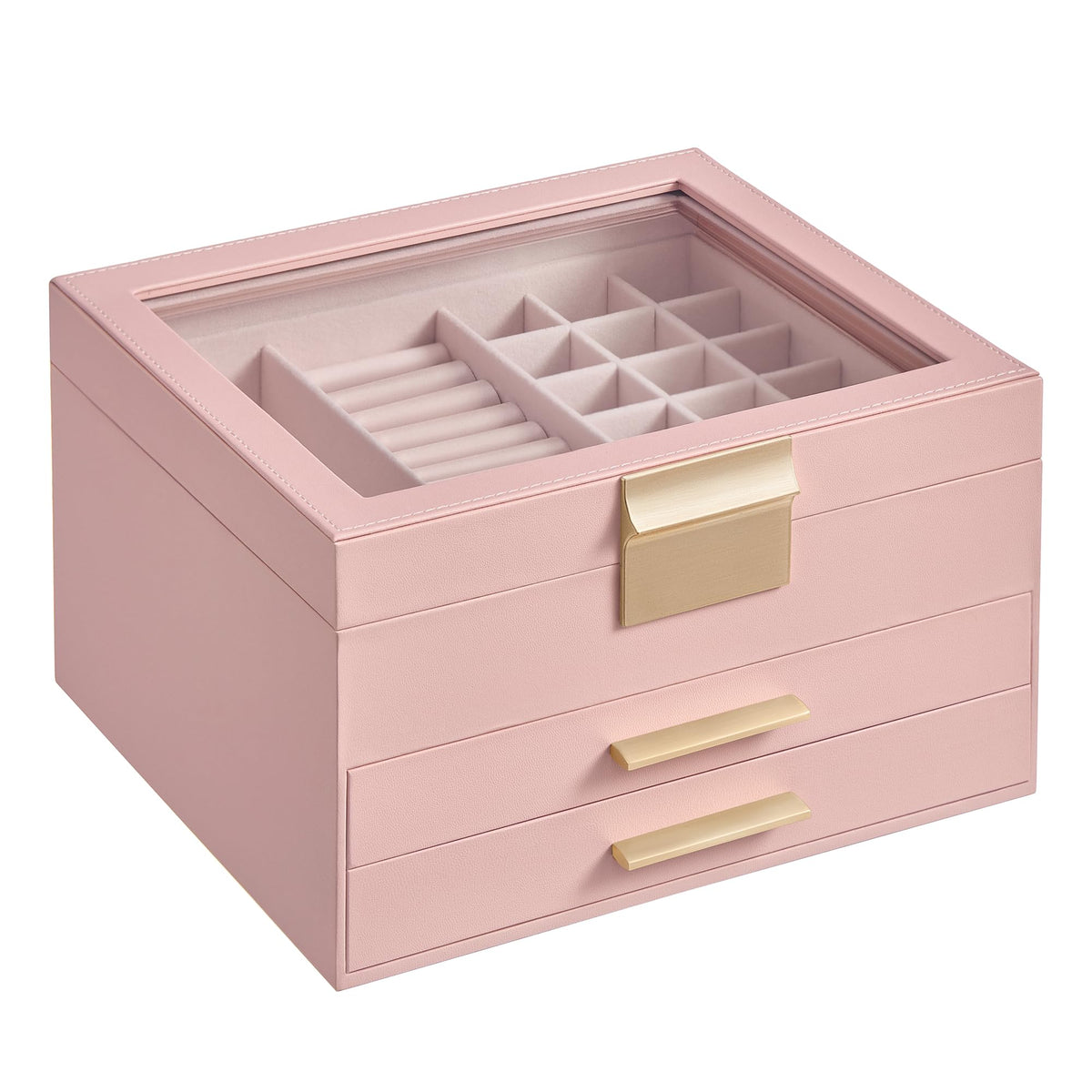 SONGMICS Jewelry Box Organizer, 3-Layer Storage with 2 Drawers, Glass Lid