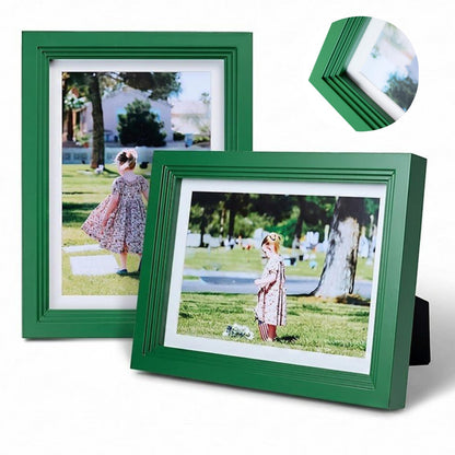 8x10 Wooden Picture Frame, Displays 8x10 Without Mat or 5x7 With Mat, Solid Wood Colorful Photo Frame for Wall Tabletop, Real Glass, Rustic Stepped Edge, 2 Pack, Brown
