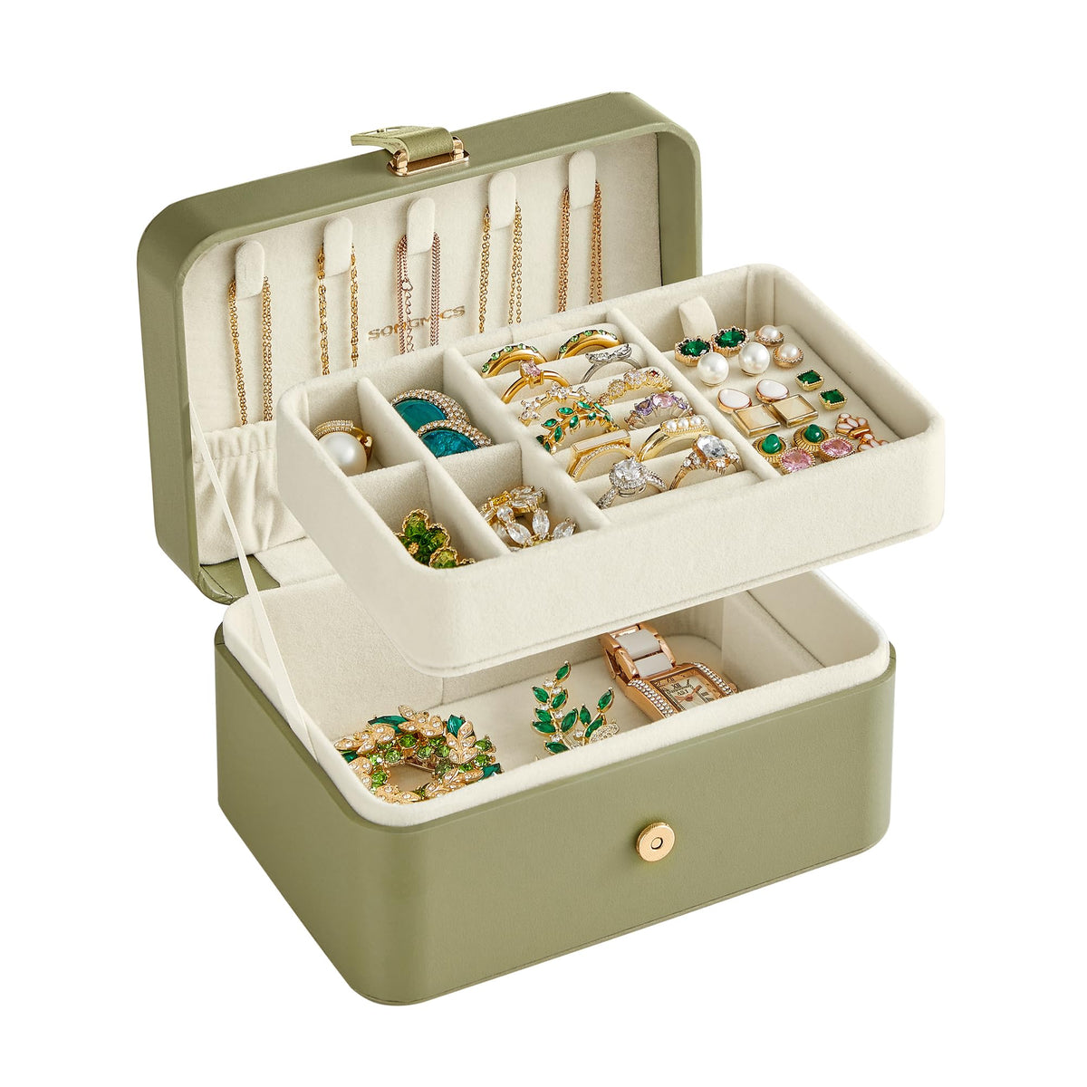 SONGMICS Travel Jewelry Organizer, 2-Layer Portable Jewelry Box Case