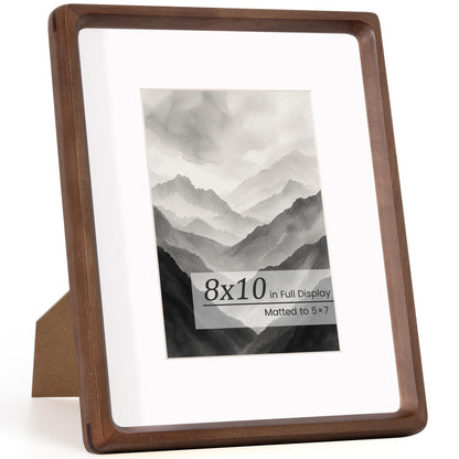 Picture Frames, Solid Walnut Wooden Frame,Round Corner Hand Craft Photo Frame, 11x14 Matted to 8x10, 11 by 14 Document Diploma Frame with HD Real Glass,Wall or Tabletop Display