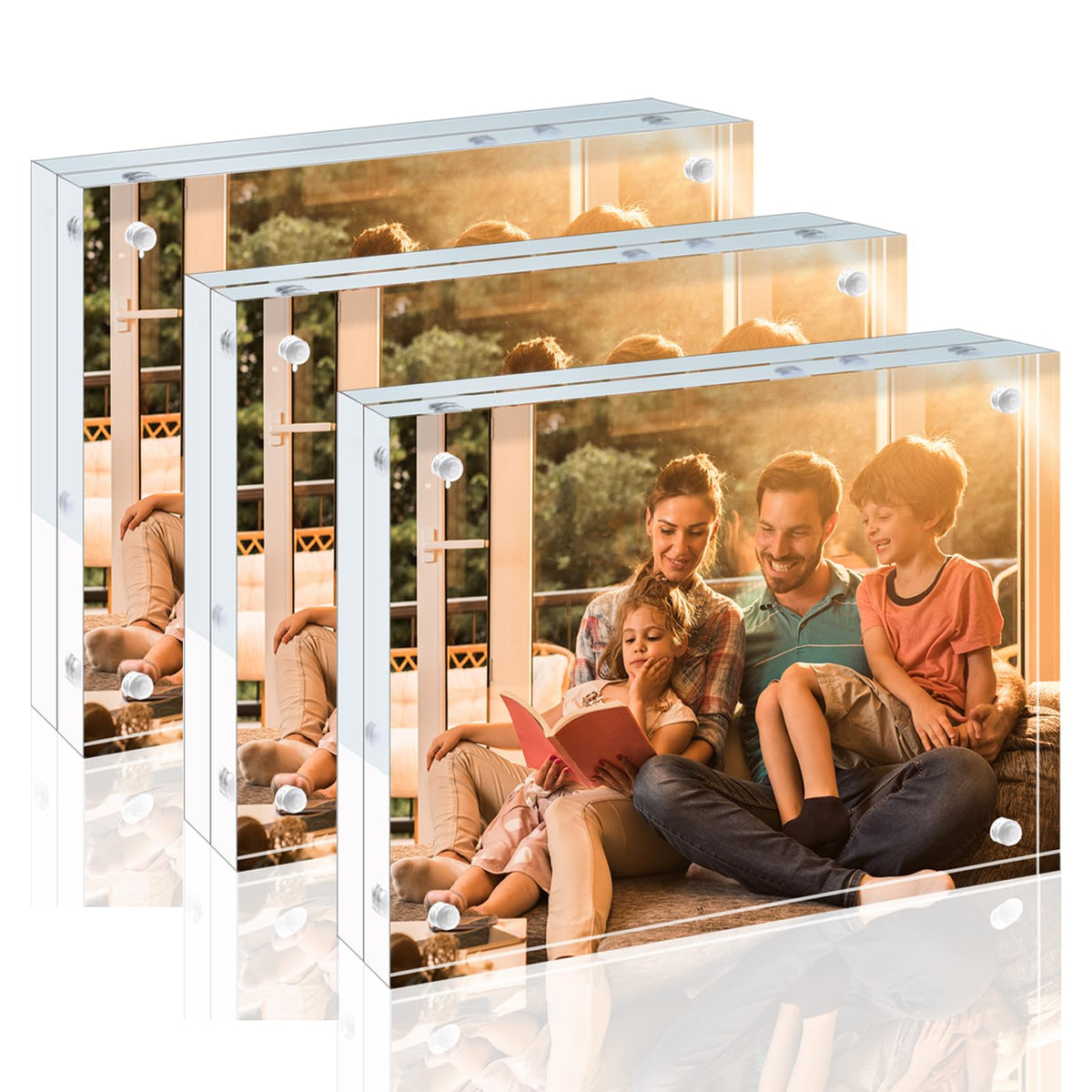 Egofine 5x7 Acrylic Frames 6 Pack, 20mm Thicker Frameless Clear Picture Frames, Double Sided Magnetic Picture Frames, Free Standing Desktop Display