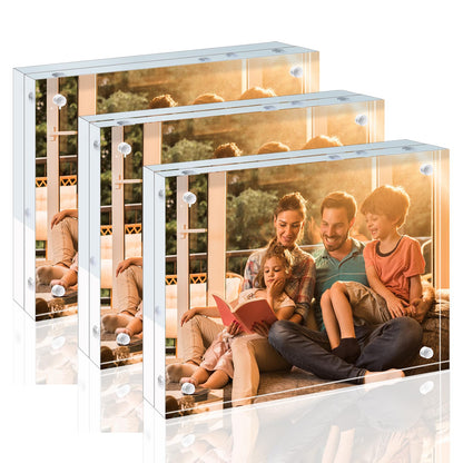 Egofine 5x7 Acrylic Frames 6 Pack, 20mm Thicker Frameless Clear Picture Frames, Double Sided Magnetic Picture Frames, Free Standing Desktop Display