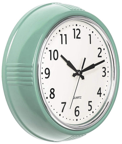 Bernhard Products Retro Wall Clock 12 Inch Red Kitchen 50's Vintage Design Round Silent Non Ticking Battery Operated Quality Quartz Clock for Home Office School or Classroom