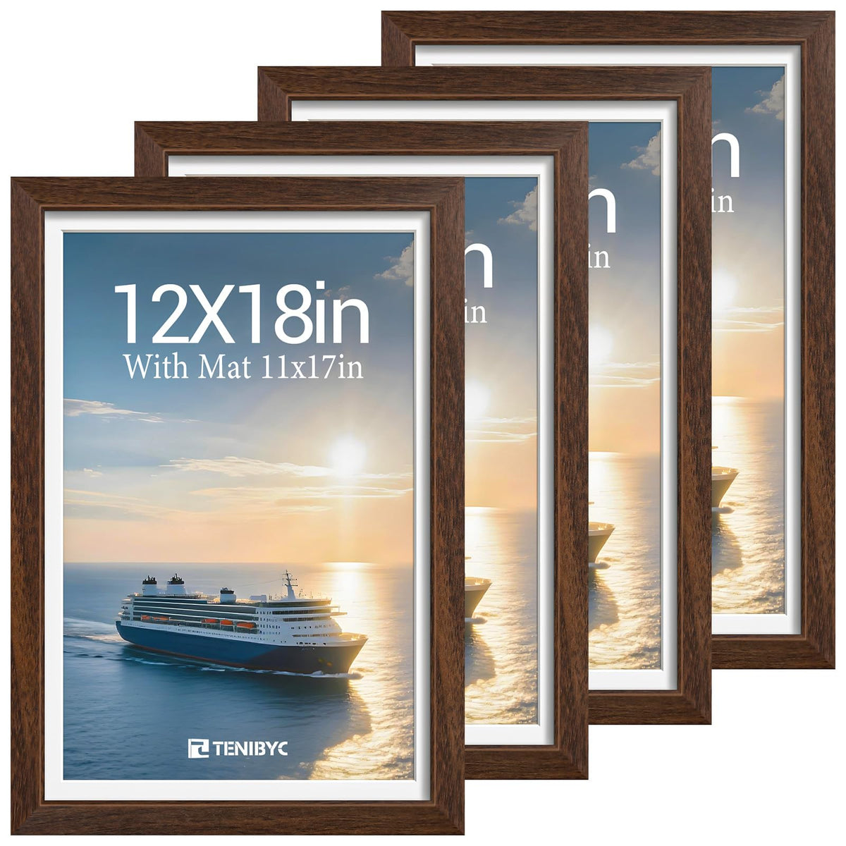 5x7 picture frame 4 Pack, 4x6 Mat, Black Wood, Glass, for Photo