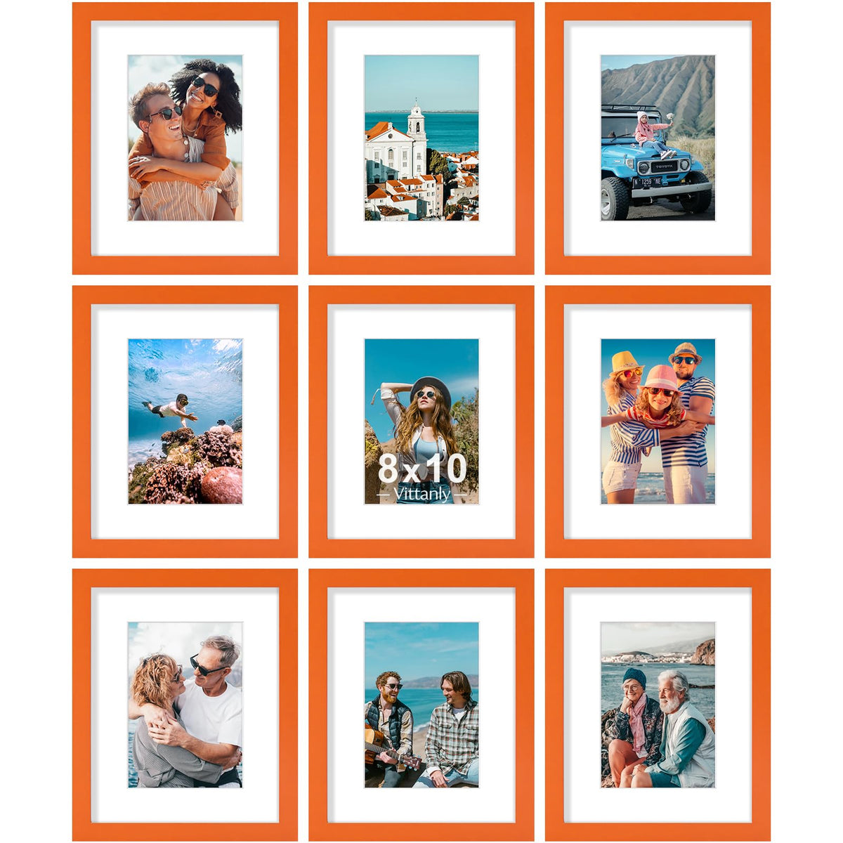 Vittanly 8x10 Picture Frames Set of 9 for Wall or Tabletop Display, Black