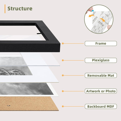 HappyHapi 4x6 Picture Frame Set of 10, Wall or Tabletop Display, Black
