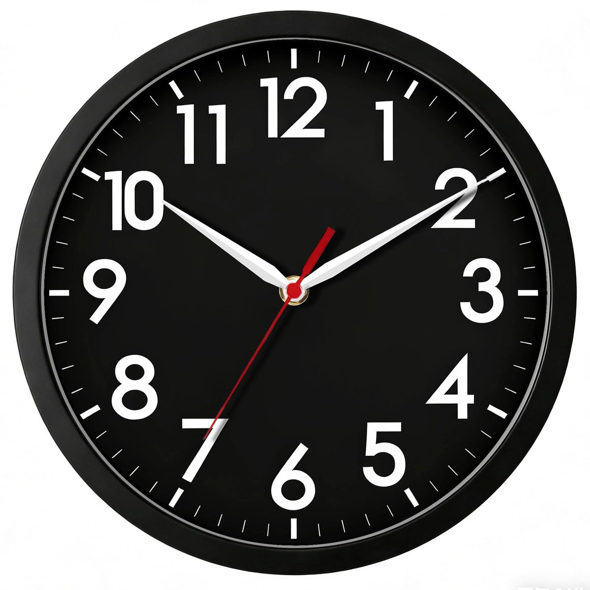 AKCISOT 12 Inch Wall Clock, Silent Battery Operated Analog Clock, Black