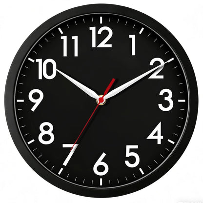AKCISOT 12 Inch Wall Clock, Silent Battery Operated Analog Clock, Black
