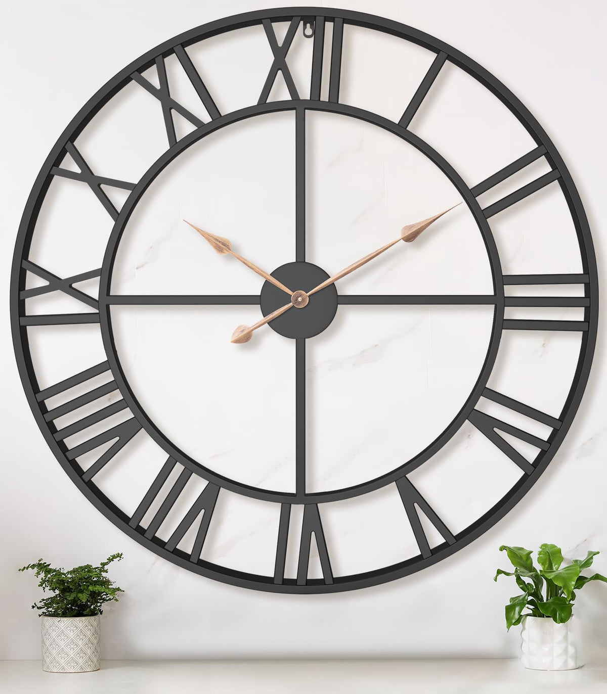 Pytha Sight 30 Inch Black Large Roman Numeral Wall Clocks for Living Room