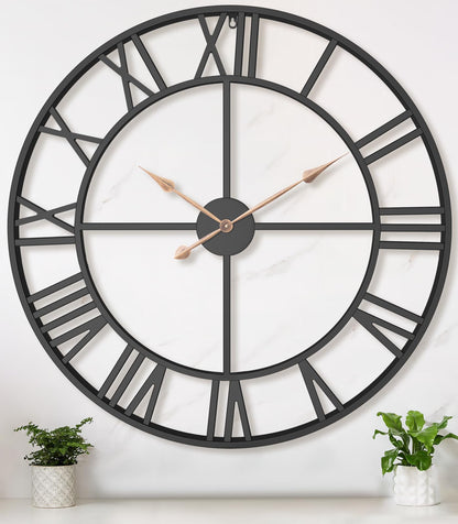 Pytha Sight 30 Inch Black Large Roman Numeral Wall Clocks for Living Room