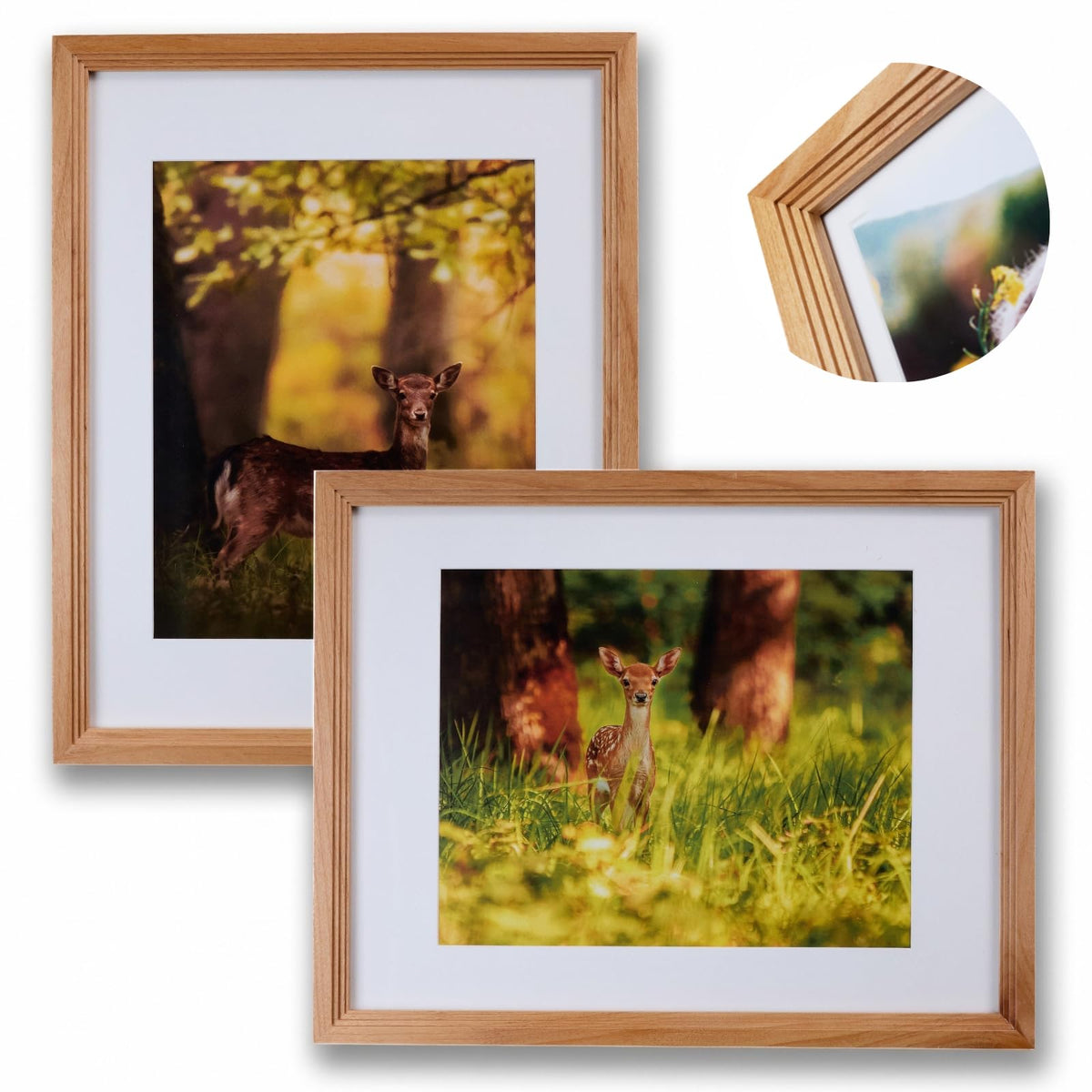 8x10 Wooden Picture Frame, Displays 8x10 Without Mat or 5x7 With Mat, Solid Wood Colorful Photo Frame for Wall Tabletop, Real Glass, Rustic Stepped Edge, 2 Pack, Brown