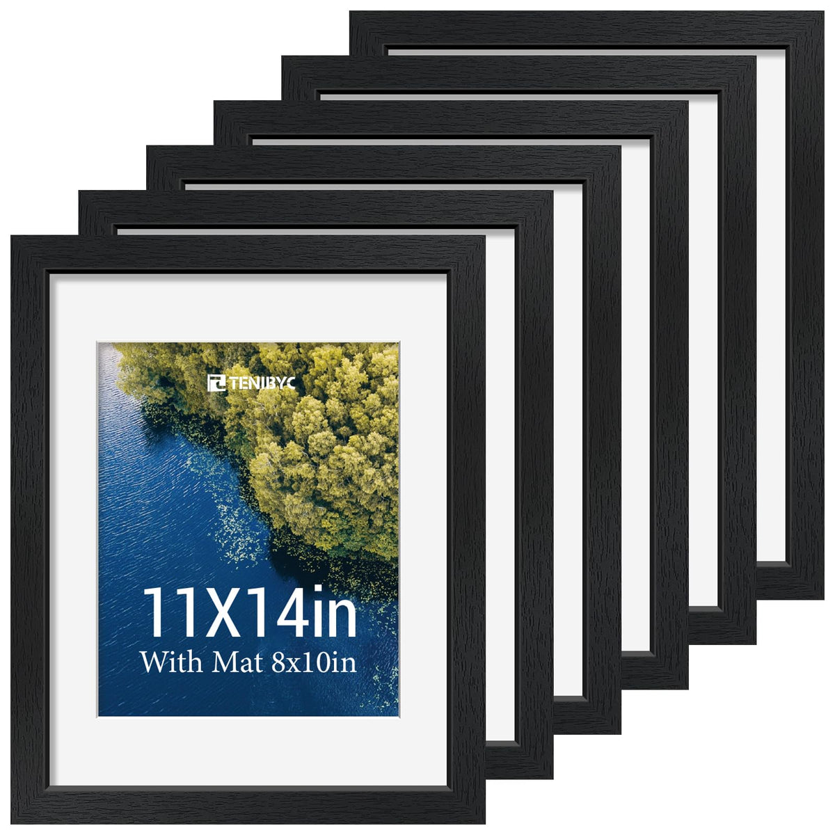 5x7 picture frame 4 Pack, 4x6 Mat, Black Wood, Glass, for Photo