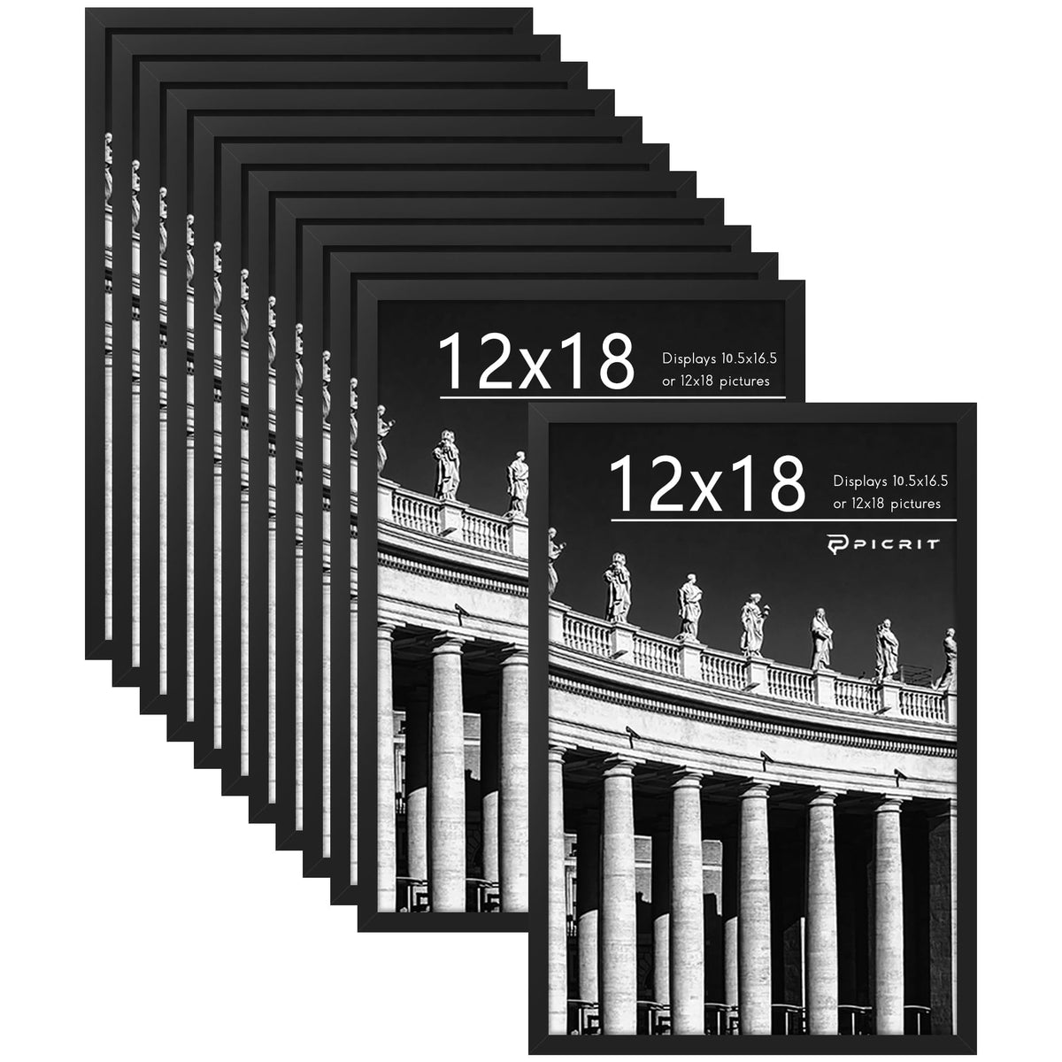 Picrit 8x10 Picture Frame Set of 12, Modern Gallery Wall Frames, Black