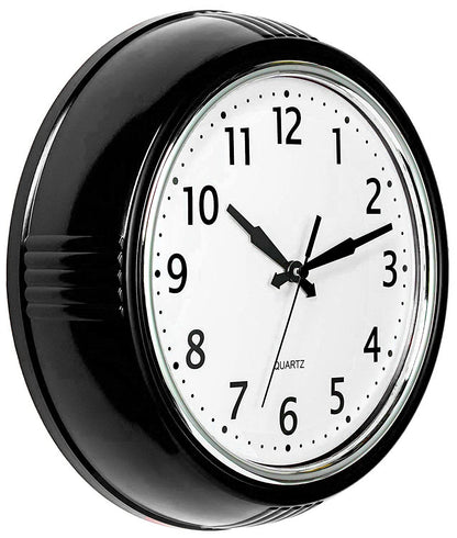 Bernhard Products Retro Wall Clock 12 Inch Red Kitchen 50's Vintage Design Round Silent Non Ticking Battery Operated Quality Quartz Clock for Home Office School or Classroom