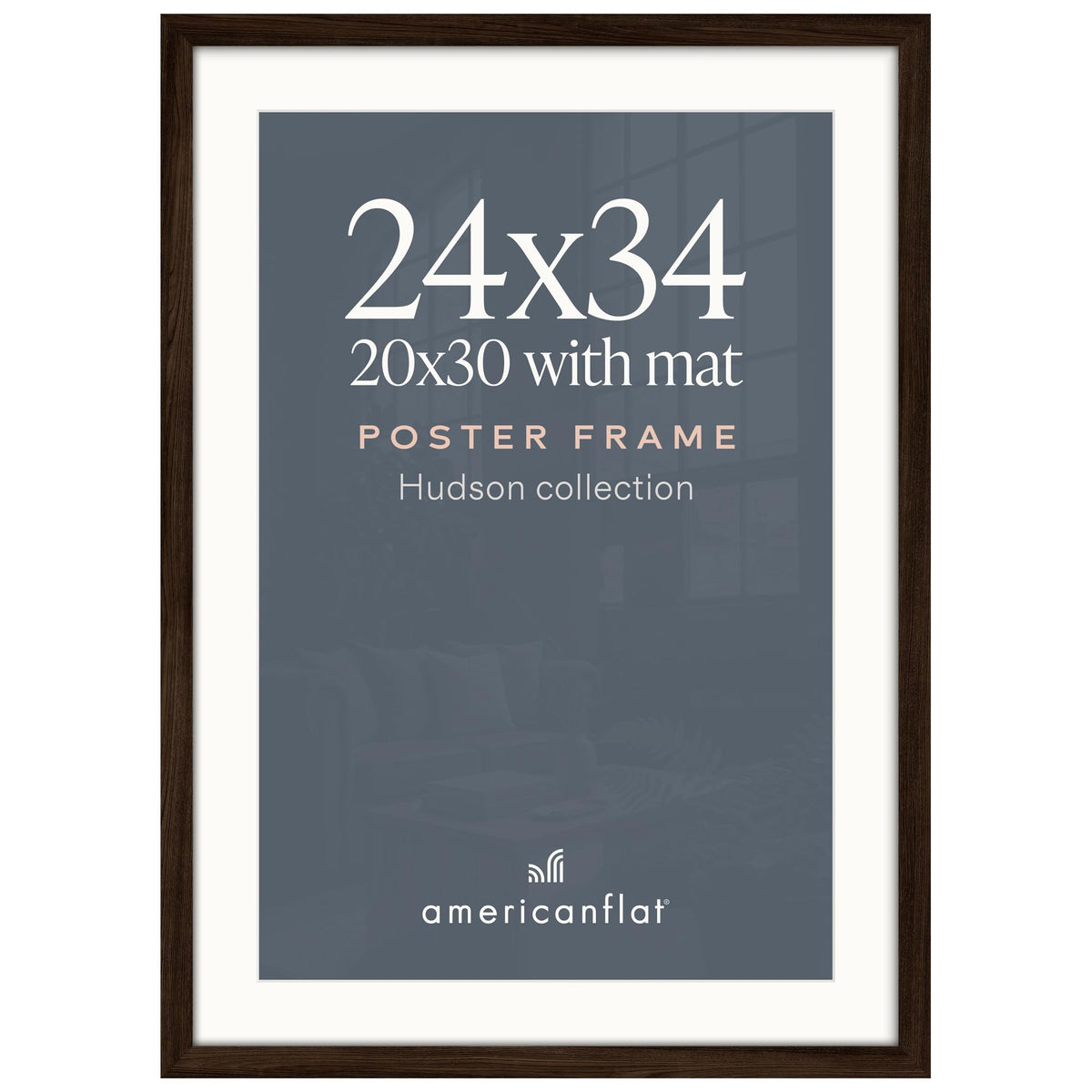 Americanflat 22x28 Poster Frame - Matted to 18x24 - Engineered Wood - Black