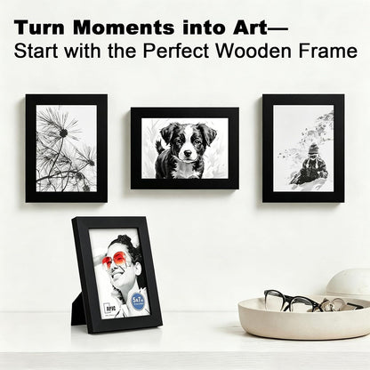 RPJC 5x7 Solid Wood Picture Frame with Real Glass Cover Black