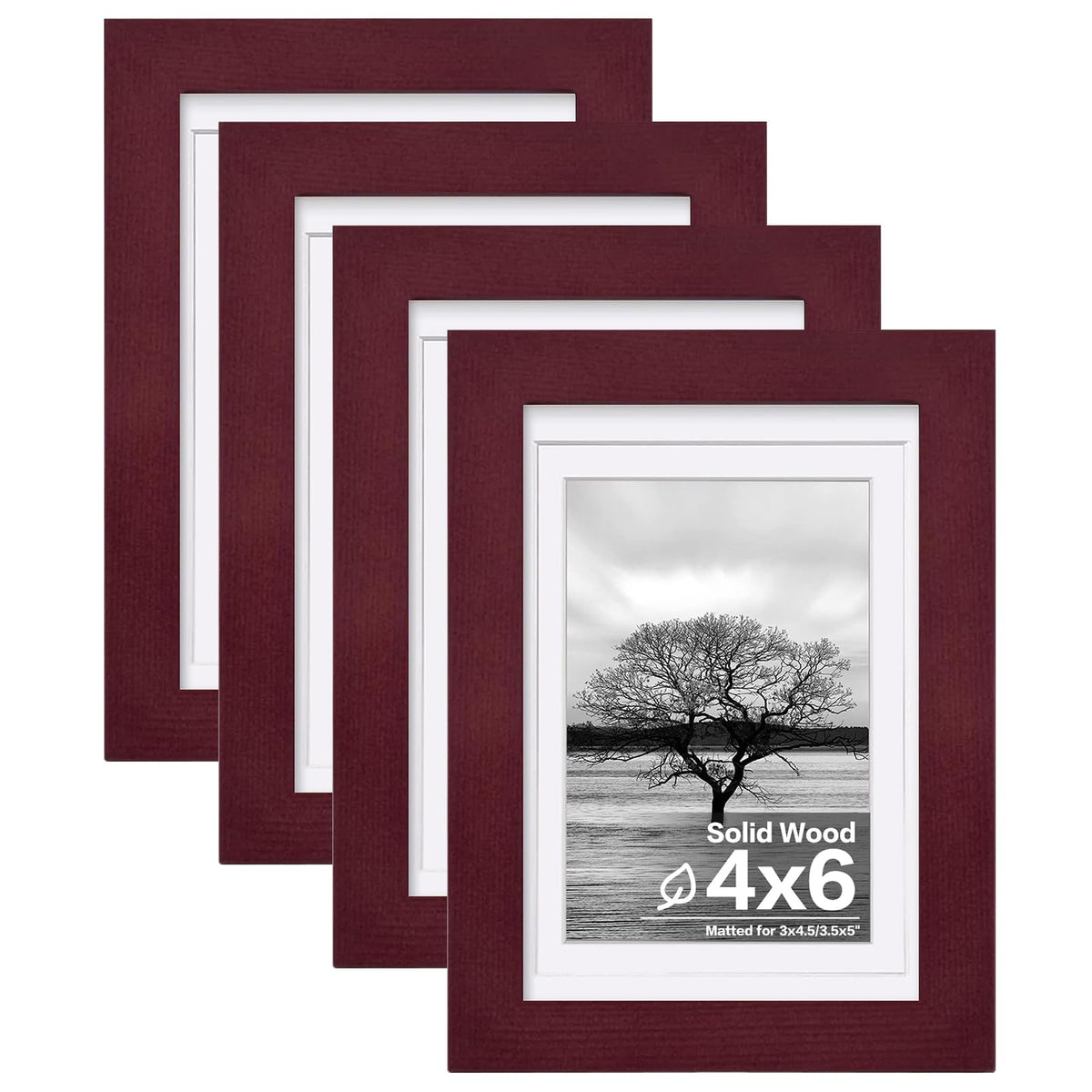 Egofine 11x14 Picture Frames 4 Pack Display Pictures 5x7/8x10 with Mat or 11x14 Without Mat Made of Solid Wood Covered by Plexiglass for Table Top Display and Wall Mounting Photo Frame, Light Brown