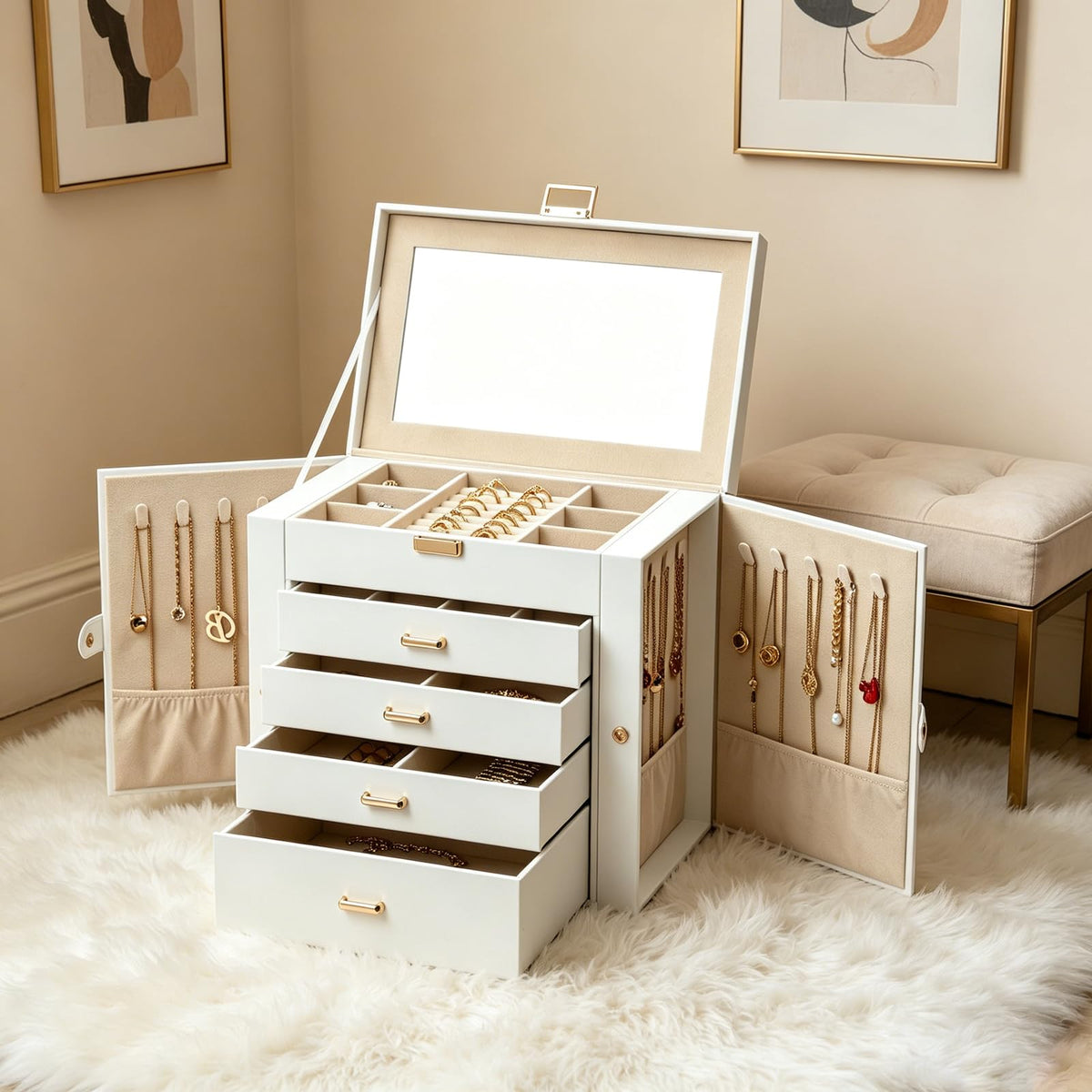 BOOVO Large Jewelry Box for Women 6 Layer