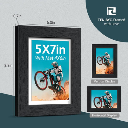 5x7 picture frame 4 Pack, 4x6 Mat, Black Wood, Glass, for Photo