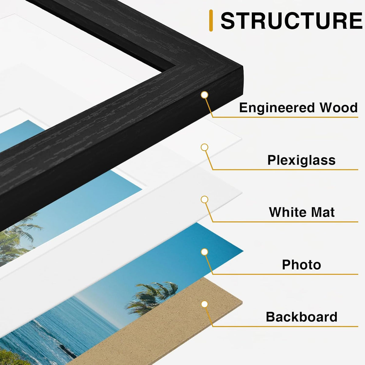 Vittanly 8x10 Picture Frames Set of 9 for Wall or Tabletop Display, Black