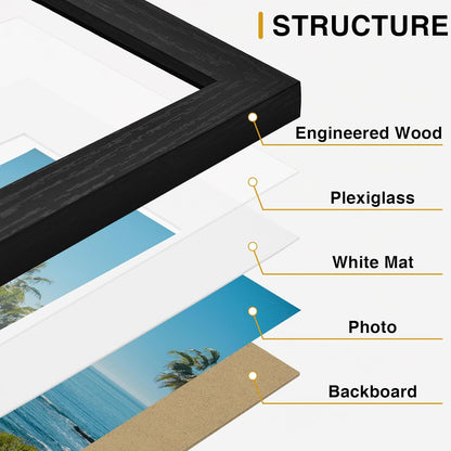 Vittanly 8x10 Picture Frames Set of 9 for Wall or Tabletop Display, Black