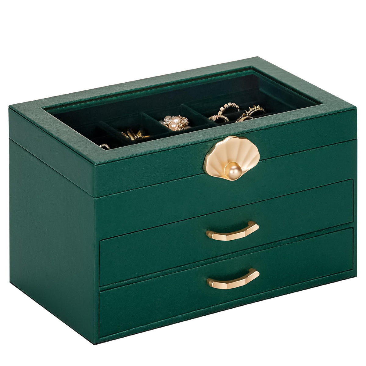 Enthralite Modern Jewelry Organizer for Women: 4-Layer Box with Clear Lid