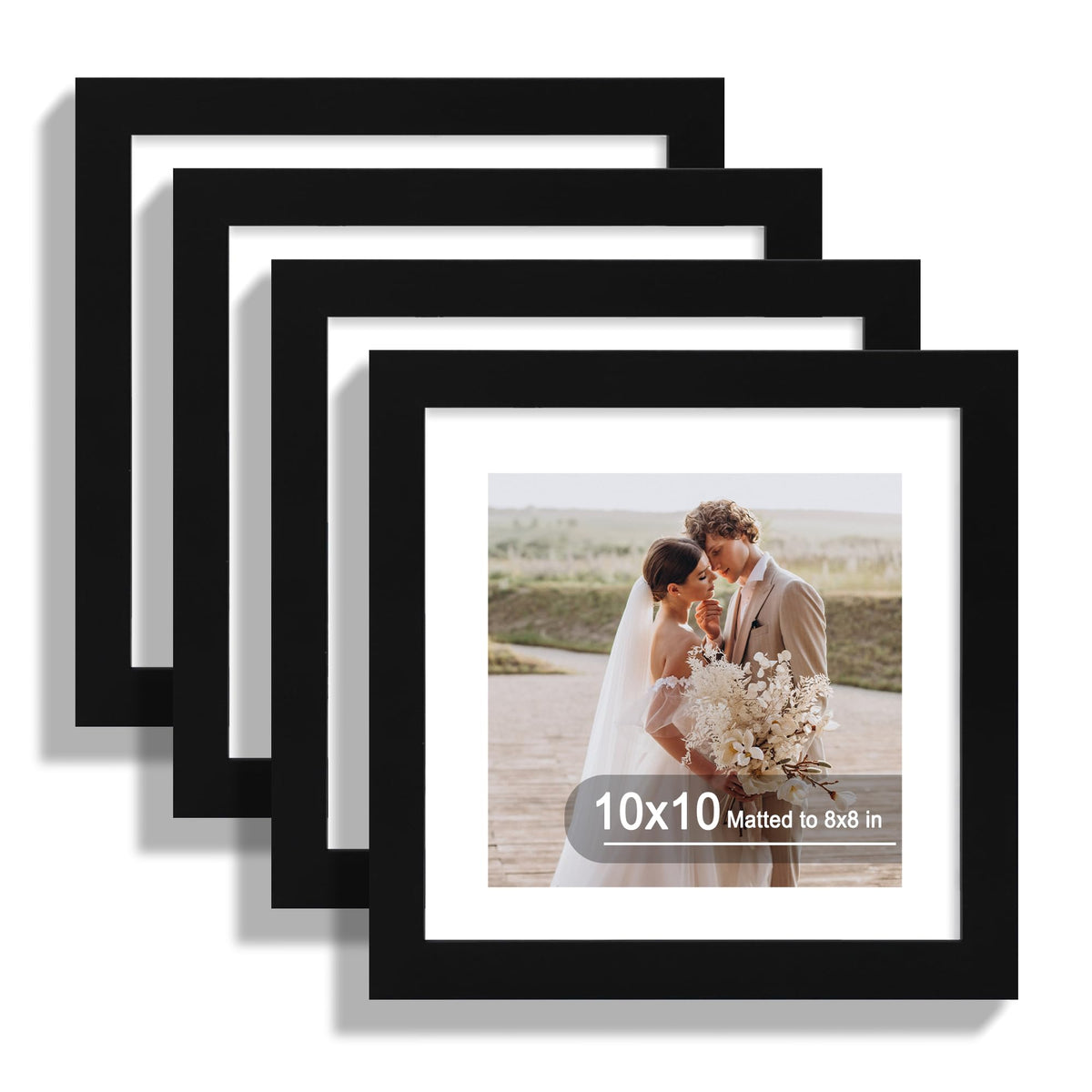 Hongkee 5x7 Picture Frame Set of 4, Real Glass and Wooden Frame, 4x6 Mat