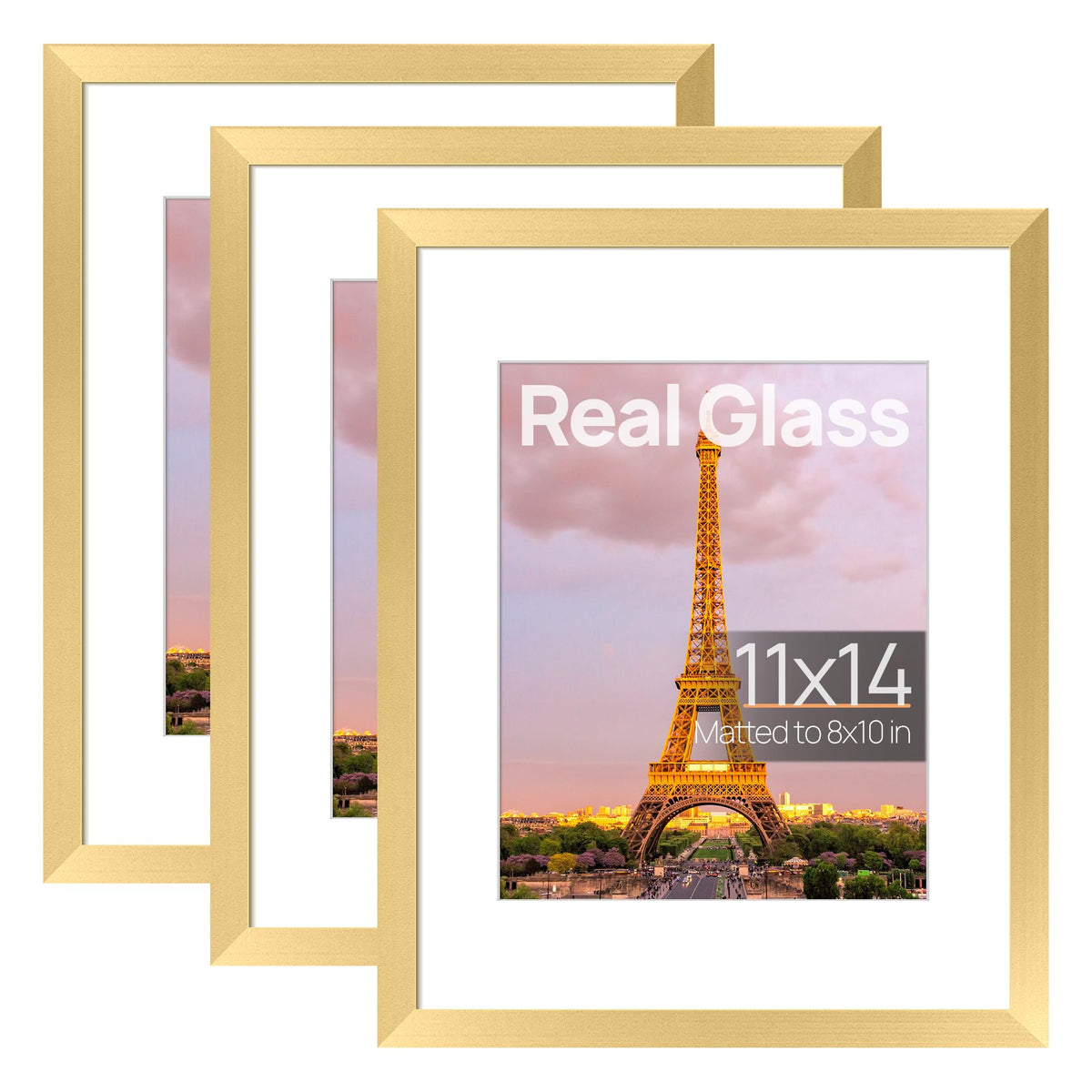 upsimples 11x14 Picture Frame, Gallery Glass Photo Frames Set of 3, Black