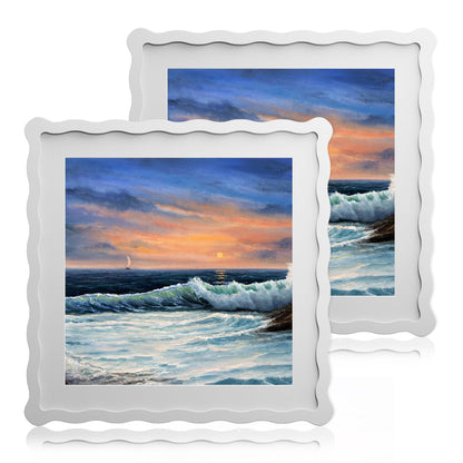 5x7 Wavy Picture Frame with 4x6 Mat, 5 x 7 Wood Frame, Real Glass