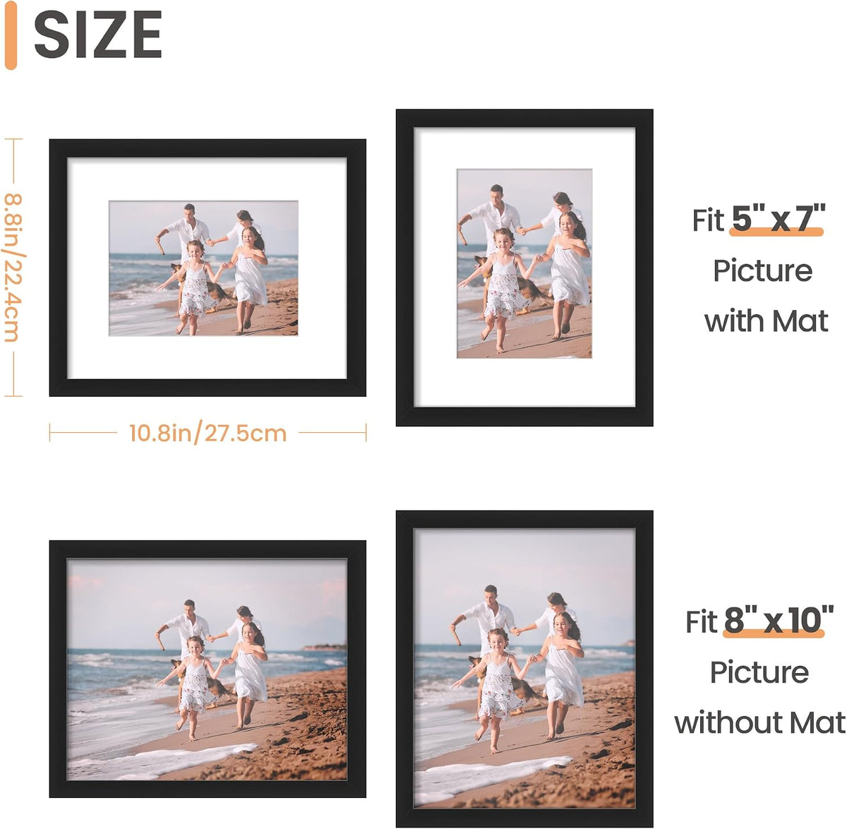 upsimples 8x10 Picture Frames, Gallery Wall Frames Set of 5, Black