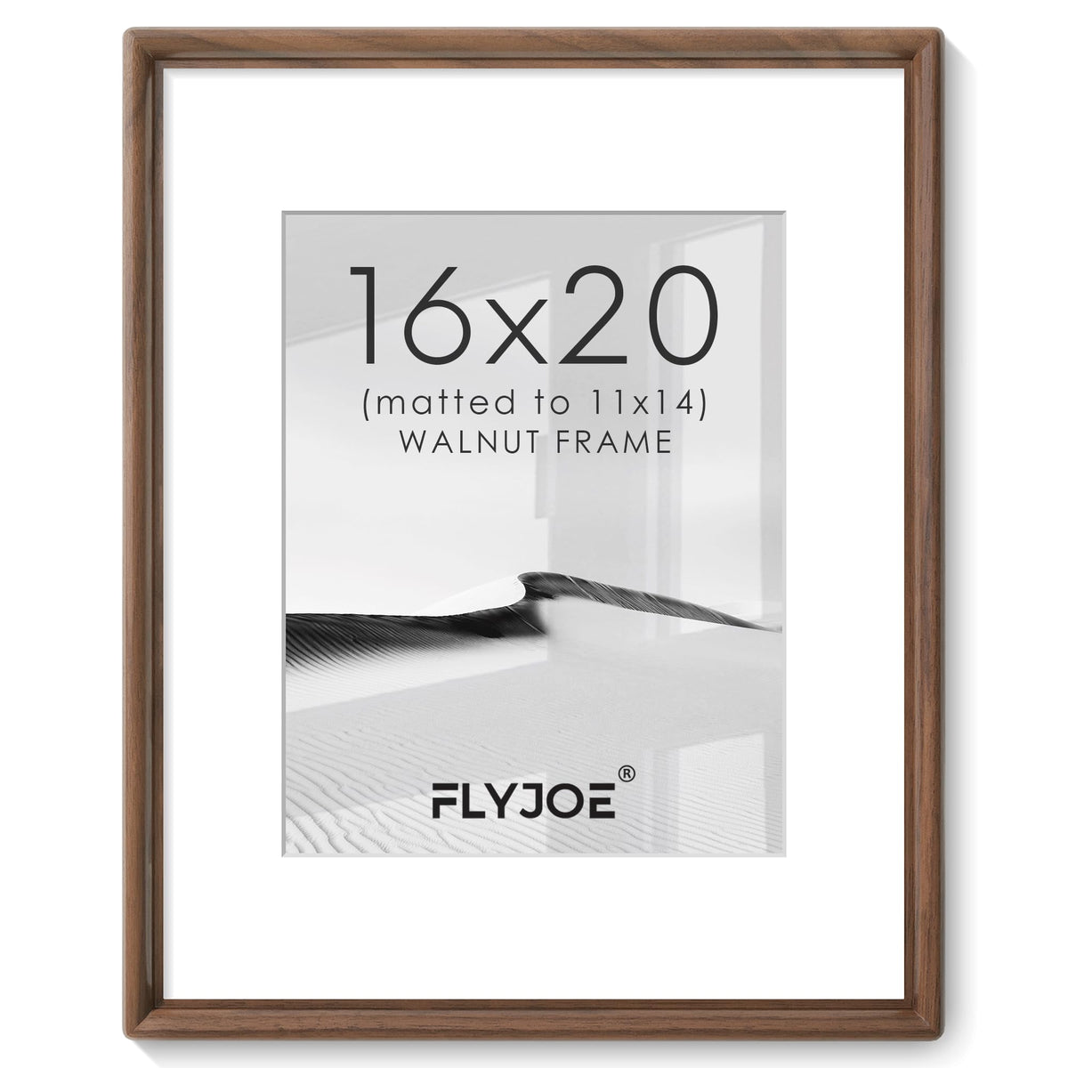 FLYJOE 11x14 Picture Frame, Solid Walnut Wood Frame with Mat for 8x10 Photo