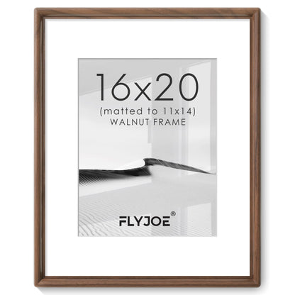 FLYJOE 11x14 Picture Frame, Solid Walnut Wood Frame with Mat for 8x10 Photo