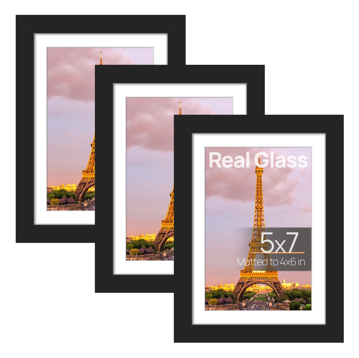upsimples 11x14 Picture Frame, Gallery Glass Photo Frames Set of 3, Black
