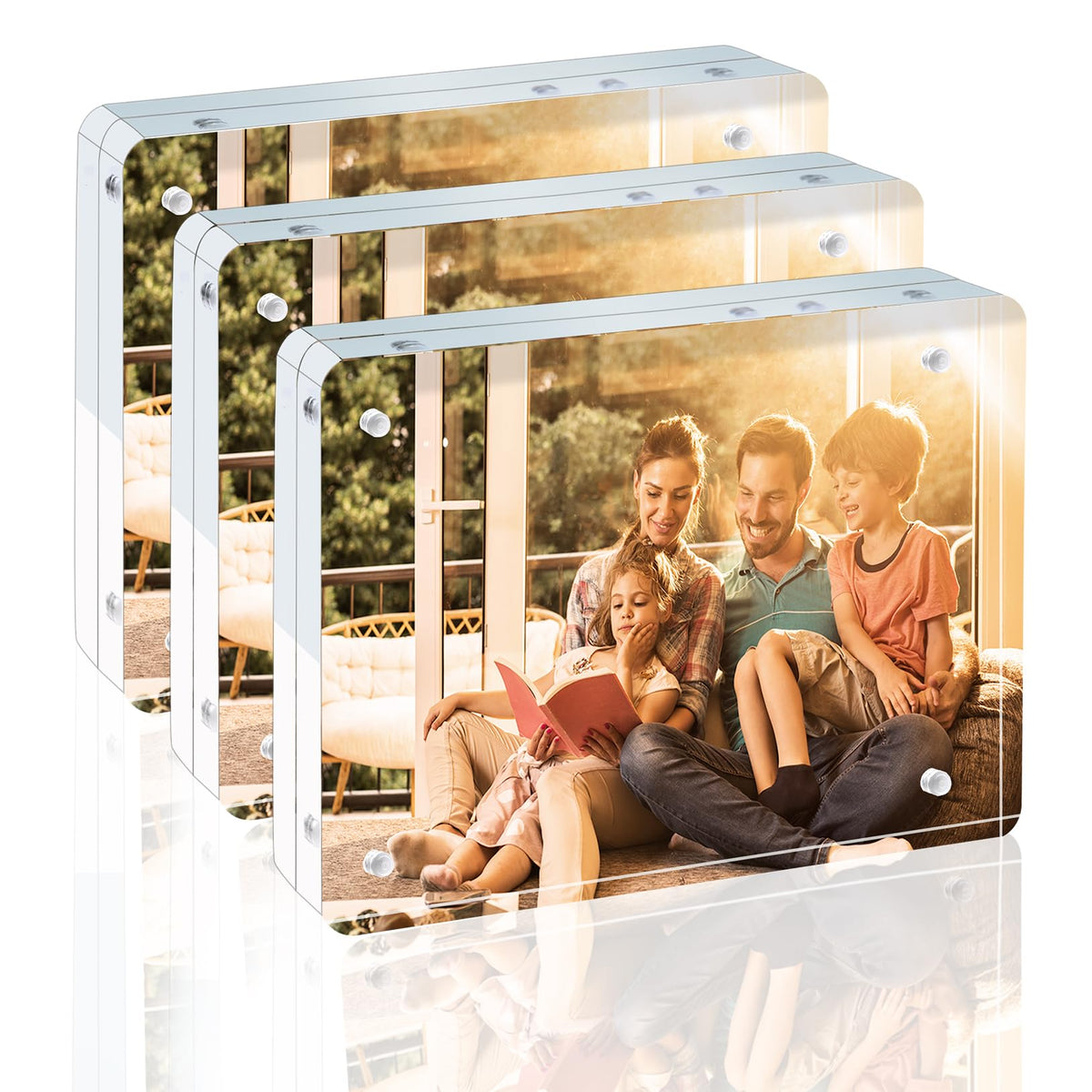 Egofine 5x7 Acrylic Frames 6 Pack, 20mm Thicker Frameless Clear Picture Frames, Double Sided Magnetic Picture Frames, Free Standing Desktop Display