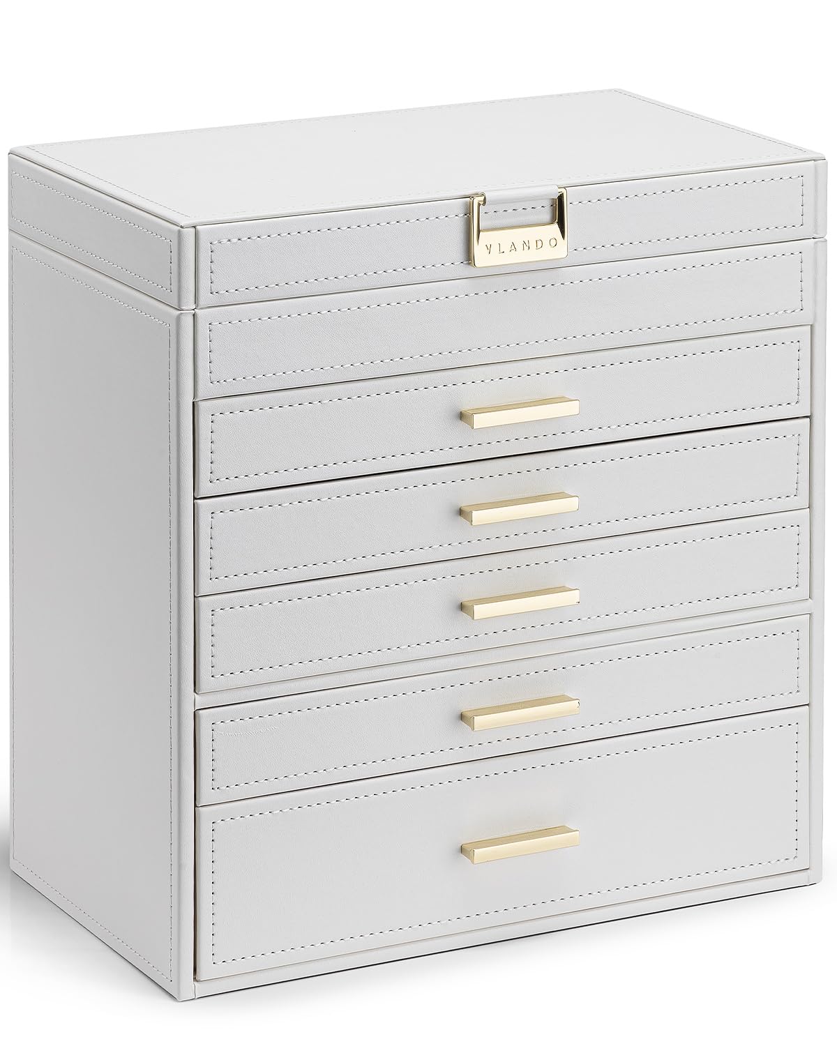 VLANDO Large Jewelry Box, 6 Layer Storage Organizer, Removable Dividers