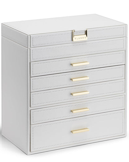 VLANDO Large Jewelry Box, 6 Layer Storage Organizer, Removable Dividers