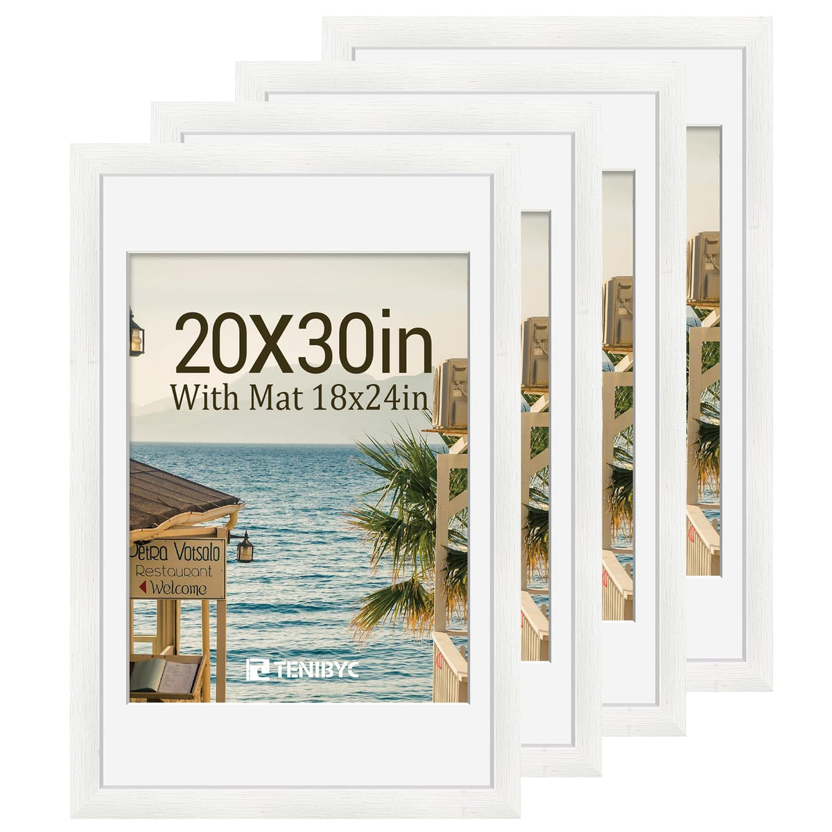 5x7 picture frame 4 Pack, 4x6 Mat, Black Wood, Glass, for Photo