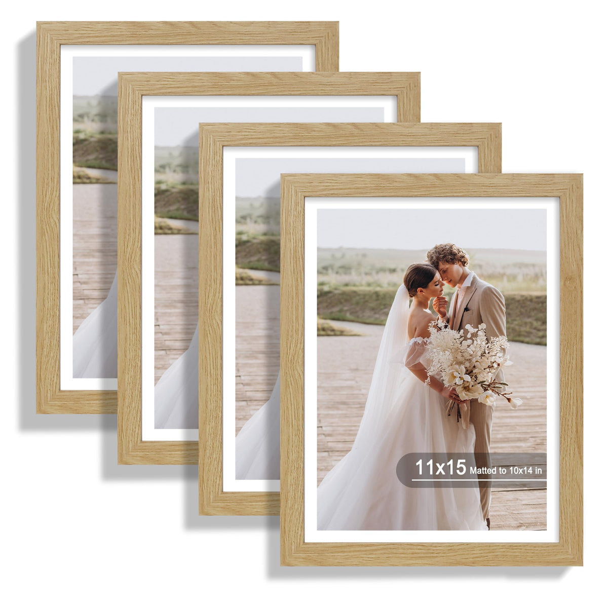 Hongkee 5x7 Picture Frame Set of 4, Real Glass and Wooden Frame, 4x6 Mat