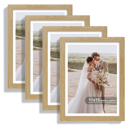 Hongkee 5x7 Picture Frame Set of 4, Real Glass and Wooden Frame, 4x6 Mat