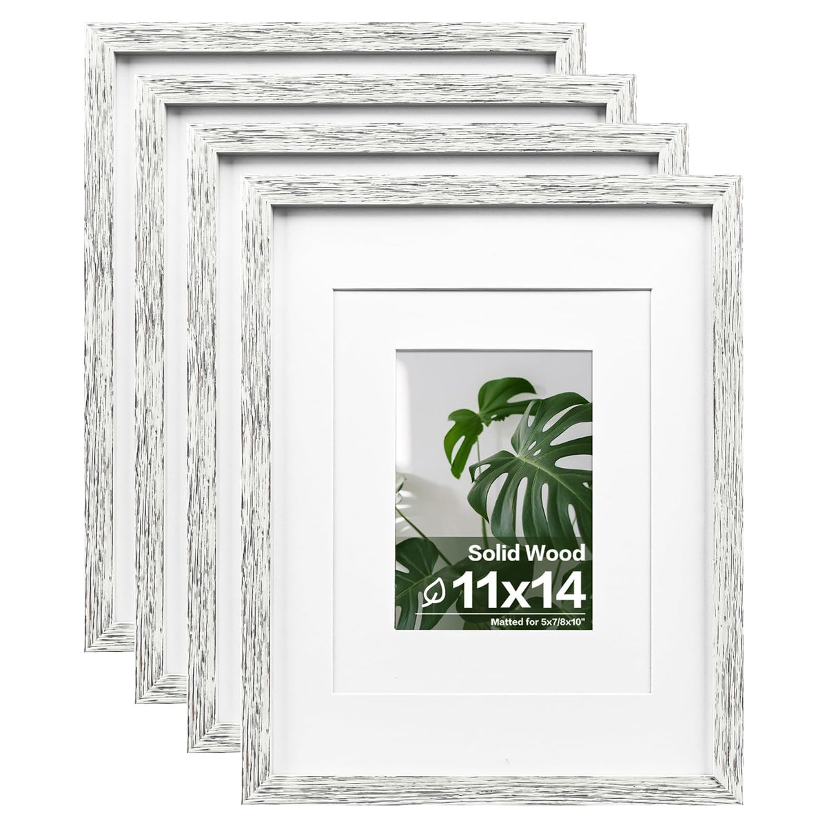 Egofine 8x10 Picture Frames Set of 4, Made of Solid Wood Covered by Plexiglass 4x6 and 5x7 with Mat or 8x10 without Mat, for Table Top Display and Wall Mounting Photo Frame White